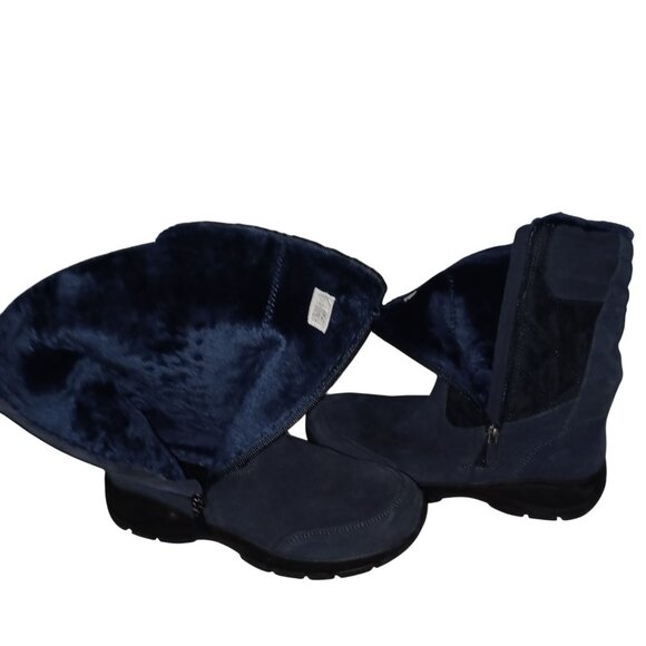 Lands End Navy Blue Puffer Suede Mid-calf Winter Rain Boot Women's Size 9B NWOT - Picture 8 of 10